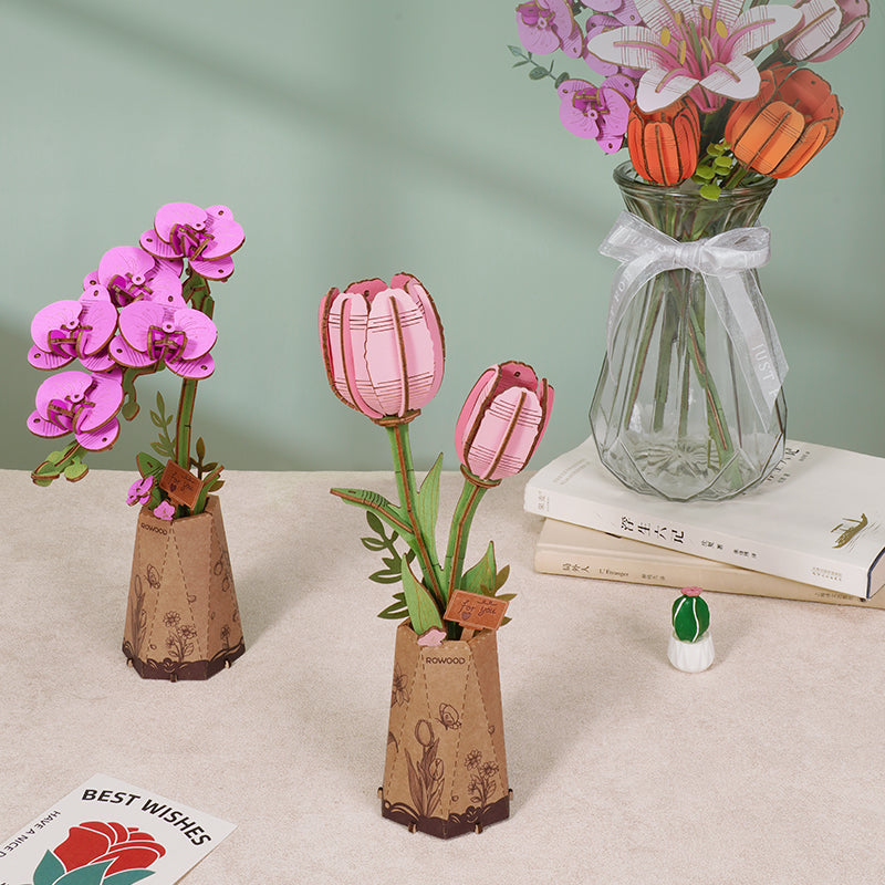 Rowood DIY Wooden Flower Purple Moth Orchid TW091