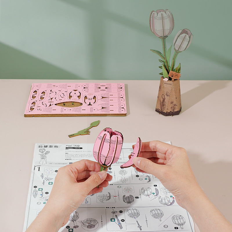 Rowood DIY Wooden Flower Pink Tulip TW082