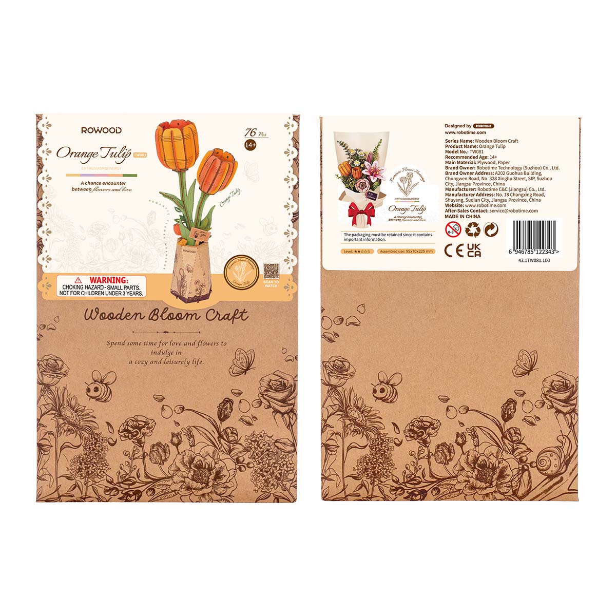 Rowood DIY Wooden Flower Orange Tulip TW081